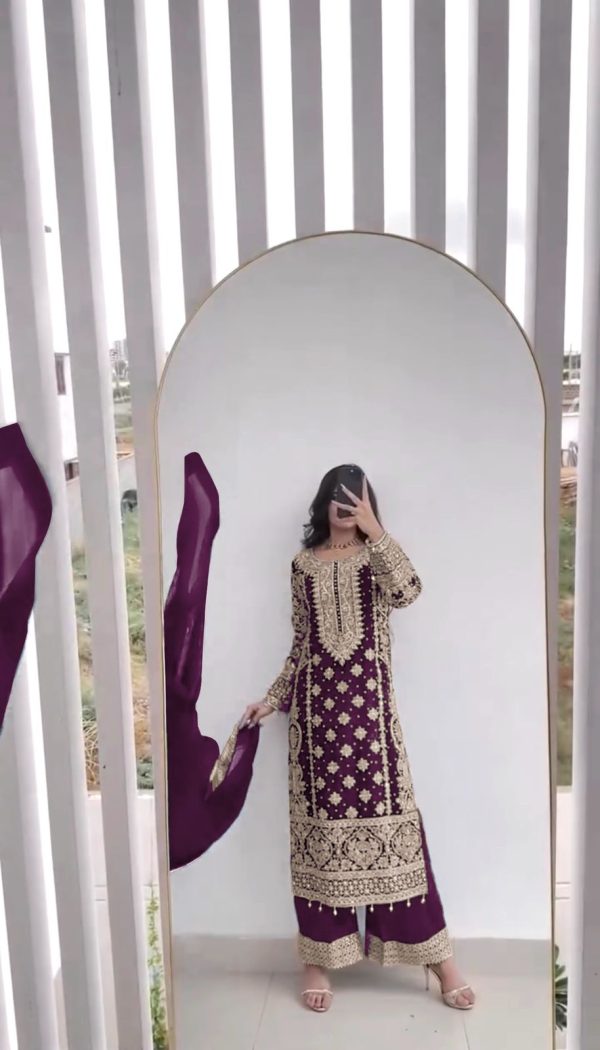 SR 1654 Maroon in Faux Georgette With Heavy Embroidery Sequence Work Wedding, Party, Festive, Events Special 4-6 Working Days At 2599/- Only | Jump Suits, Salwar suit, Casual Suits, Creative suits, Designer Suits, Palazzo Suits, Party Wear Suits, Patiala Suits, Straight Suits