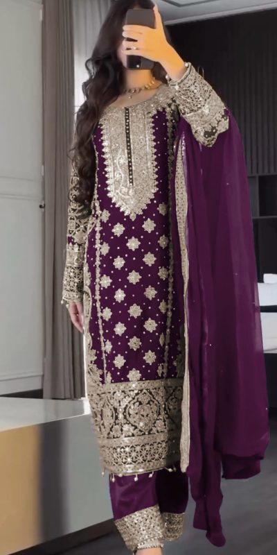 SR 1654 Maroon in Faux Georgette With Heavy Embroidery Sequence Work Wedding, Party, Festive, Events Special 4-6 Working Days At 2599/- Only | Jump Suits, Salwar suit, Casual Suits, Creative suits, Designer Suits, Palazzo Suits, Party Wear Suits, Patiala Suits, Straight Suits