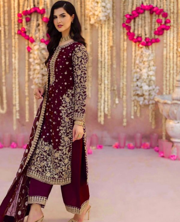 SRK 5238 Wine Faux Georgette With 5mm Embroidery Sequence Work with Beads Work Wedding, Party, Festive, Events, 4-6 Working Days At 2399 | Jump Suits, Salwar suit, Casual Suits, Creative suits, Designer Suits, Palazzo Suits, Party Wear Suits, Patiala Suits, Straight Suits