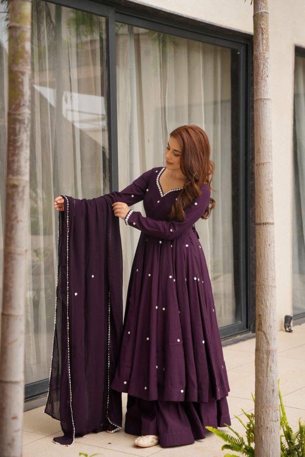 SR 1687 Wine Faux Georgette With Heavy Embroidery Work With Fully Flair Salwar Suit Wedding, Party, Festive, Available at ₹1999 only. Delivery 4-6 Work | Jump Suits, Tops & Bottoms, Track Suits, Salwar suit, Casual Suits, Creative suits, Designer Suits, Palazzo Suits, Party Wear Suits, Patiala Suits, Straight Suits, Trendy Wear