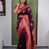 Wine Soft Paithani Silk Zari Work Lace Saree