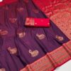 Wine Soft Silk Zari Lace Work Saree
