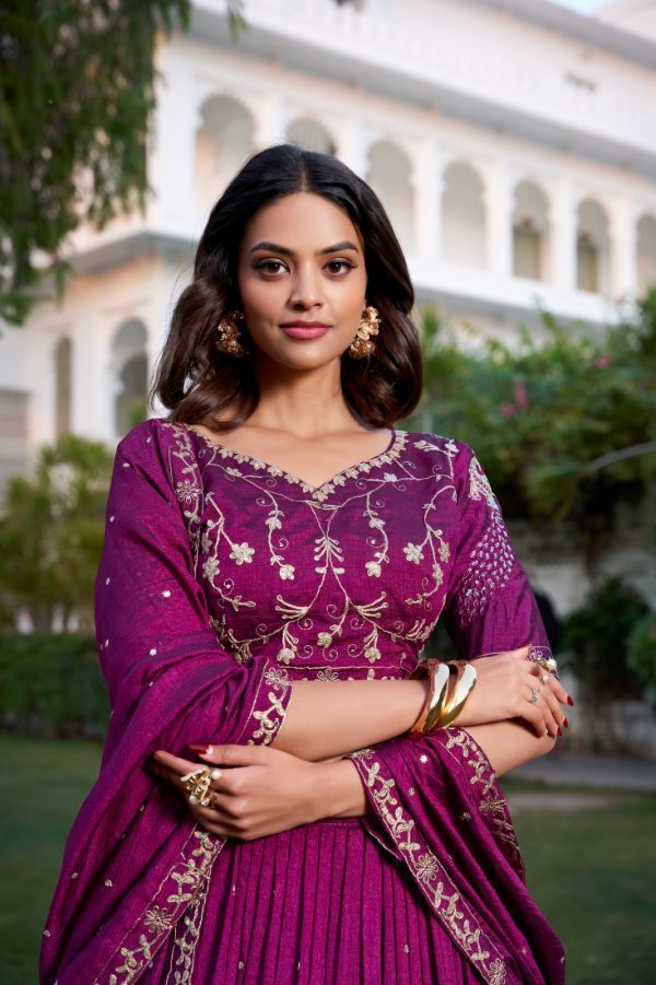 LNB 1404 Wine Vichitra Silk Sequins Work Embroidery Work Lehenga Choli Best Price ₹2999. Delivery 4-6 Working Days. Shop now. | Lehenga, Bollywood Lehenga, Creative Lehenga, Designer Lehenga, Embroidered Lehenga, Party Wear Lehenga