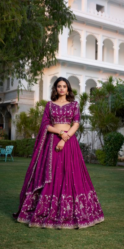 LNB 1404 Wine Vichitra Silk Sequins Work Embroidery Work Lehenga Choli Best Price ₹2999. Delivery 4-6 Working Days. Shop now. | Lehenga, Bollywood Lehenga, Creative Lehenga, Designer Lehenga, Embroidered Lehenga, Party Wear Lehenga