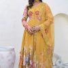ZSR 3144 Yellow Fix Georgette With Sequence Work Digital Print Fully Flair Gown Perfect for Wedding, Party, Bridal Wear, Family Gatherings, Festival At 2049 | Gowns, Bollywood Gowns, Creative Gowns, Designer Gowns, Embroidered Gowns, Party Wear Gowns