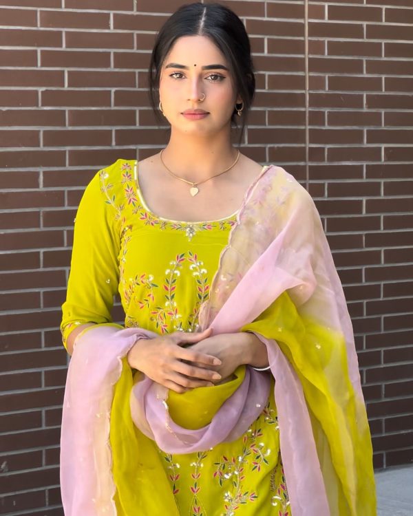 LG 1997 Yellow Georgette Embroidery Work & Lace Work Salwar Suit in . Festive Deal ₹1899. Delivery 4-6 Working Days. Shop now. | Jump Suits, Tops & Bottoms, Track Suits, Salwar suit, Casual Suits, Creative suits, Designer Suits, Palazzo Suits, Party Wear Suits, Patiala Suits, Straight Suits, Trendy Wear