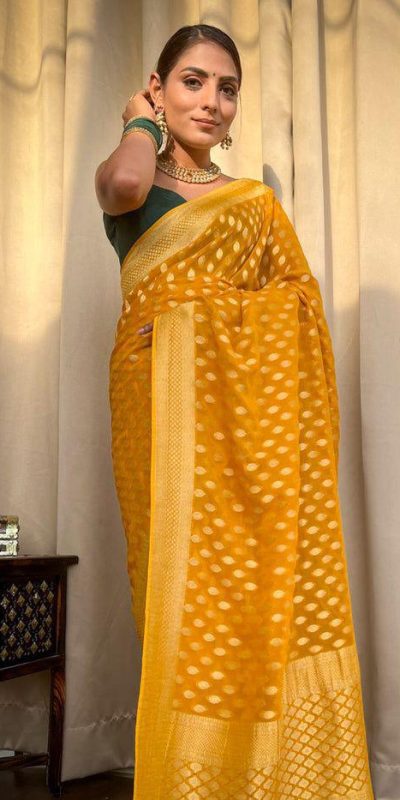 KP 5083 Yellow Soft Lichi Silk Perfect for Wedding, Party, Family Gatherings, Sangeet, Diwali Cloth. Saree. Get it for ₹1399. Delivery 4-6 Working Days. | Sarees, Bollywood Sarees, Creative Sarees, Designer Sarees, Embroidered Sarees, Ethnic Saree, Modern Digital sarees, Party Wear Sarees