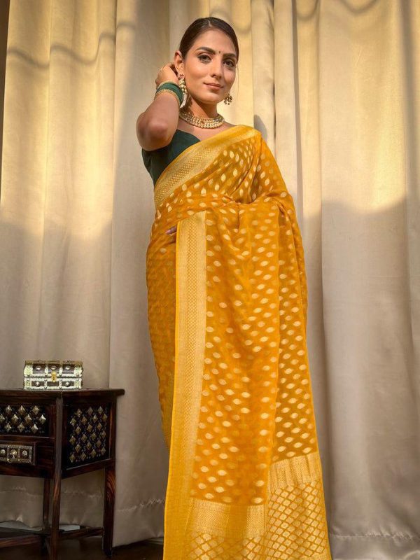 KP 5083 Yellow Soft Lichi Silk Perfect for Wedding, Party, Family Gatherings, Sangeet, Diwali Cloth. Saree. Get it for ₹1399. Delivery 4-6 Working Days. | Sarees, Bollywood Sarees, Creative Sarees, Designer Sarees, Embroidered Sarees, Ethnic Saree, Modern Digital sarees, Party Wear Sarees