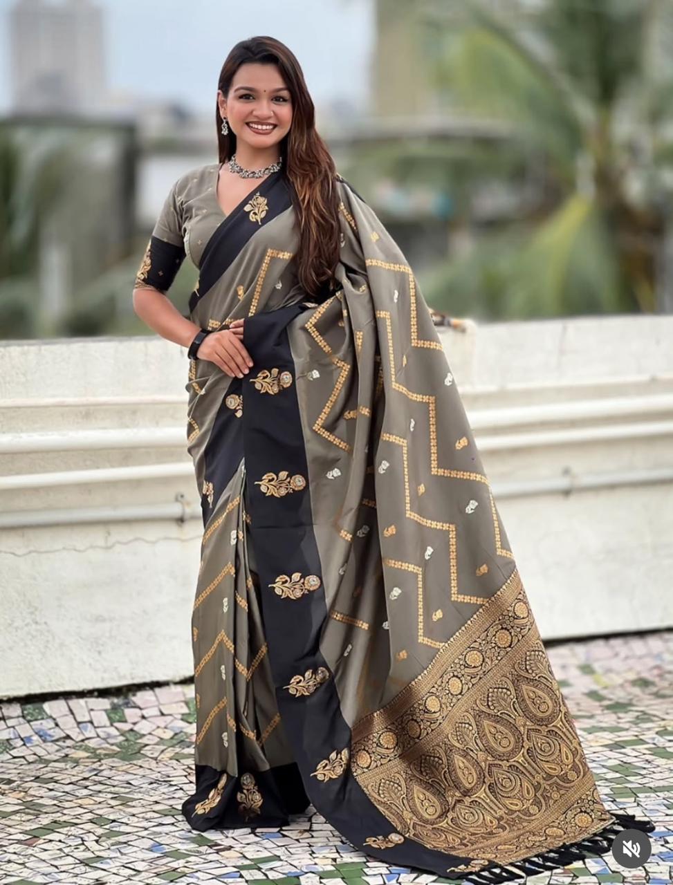 Black Banarasi Silk Weaving Zari Work Saree