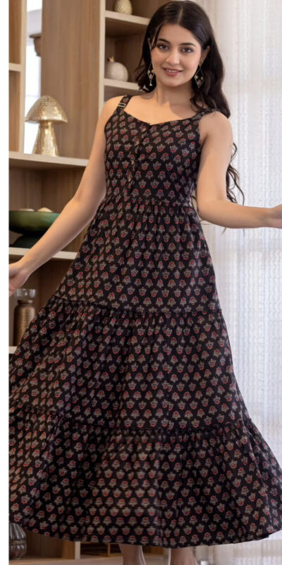Black Cotton With Printed Gown
