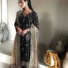Black Faux Georgette Sequence Moti Work Salwar Suit