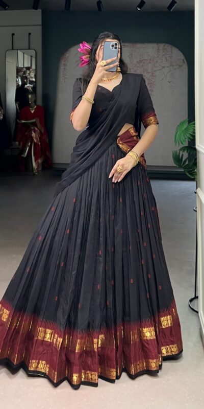Black Pure Chanderi Zari Work Lehenga Choli