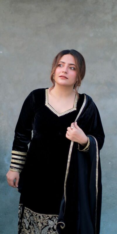 Black Viscose Velvet with Embroidery Salwar Suit