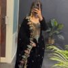 Black Viscose Velvet With Embroidery Work Salwar Suit