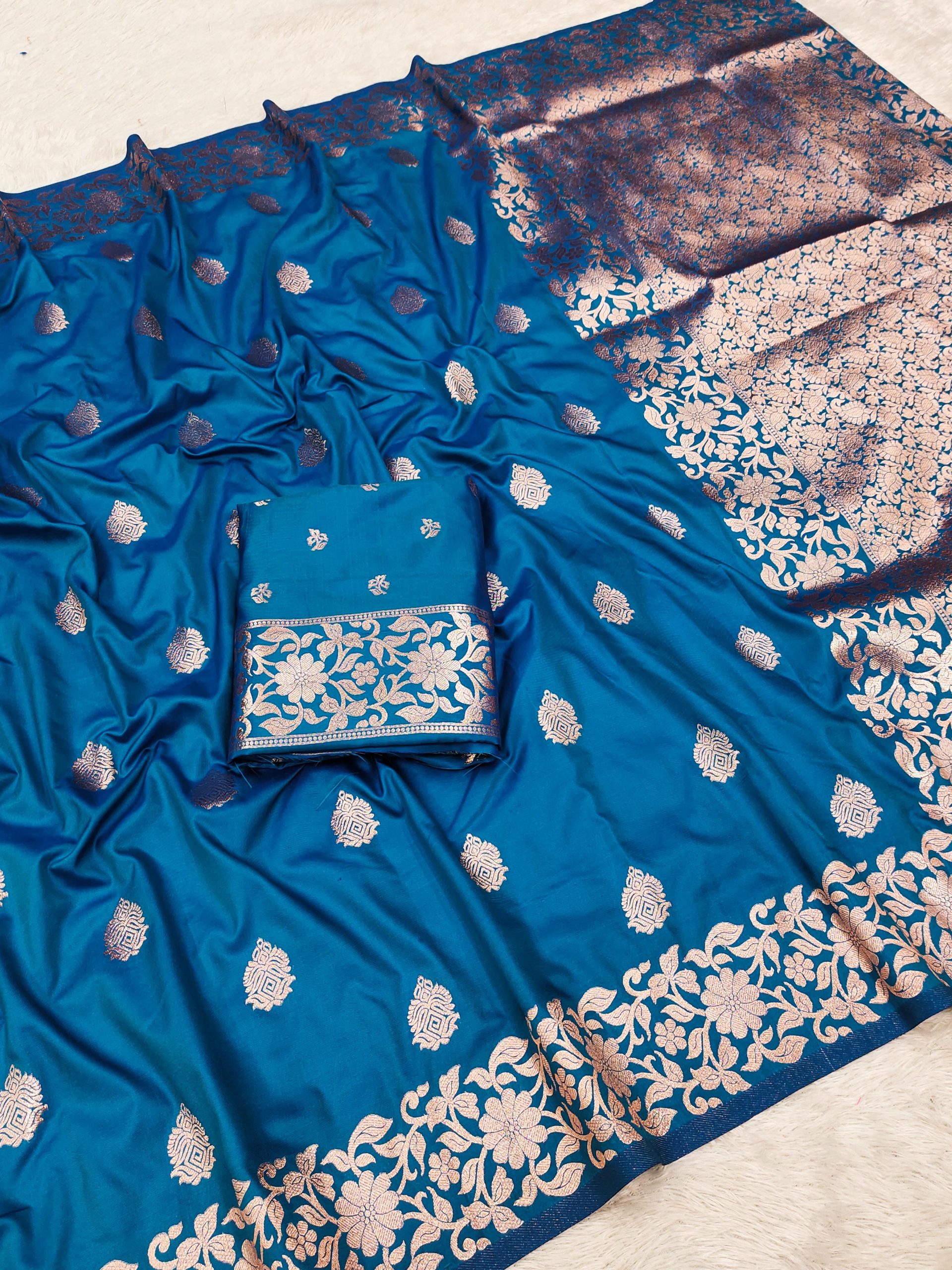 Blue Banarasi Silk Lace Zari Work Saree