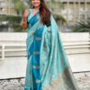 Blue Banarasi Silk Weaving Zari Work Saree
