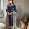 Blue Faux Georgette Sequence Moti Work Salwar Suit