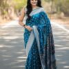 Blue Lichi Silk Border Lace Work Saree