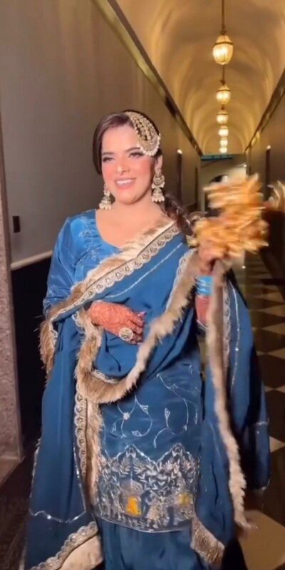 Blue Natural Crep Silk Bead Lace Work Salwar Suit