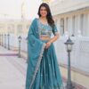 Blue Pure Chinon Embroidery Work Lehenga Choli
