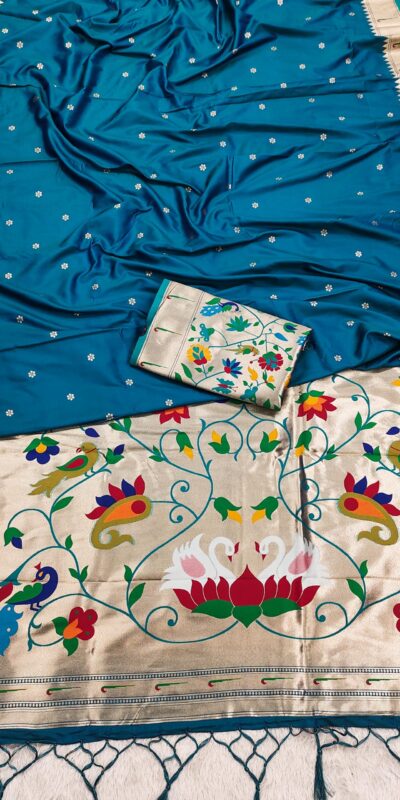 Blue Silk Zari Lace Work Saree