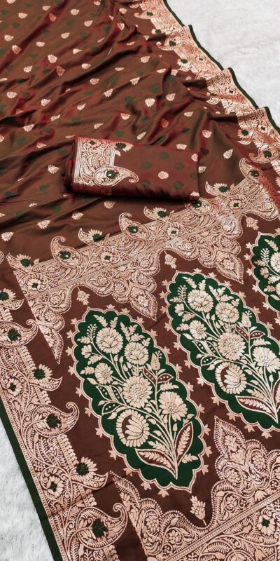 Brown Banarasi Lace Zari Work Saree