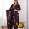 Brown Chinnon Silk Lace Embroidery Work Salwar Suit