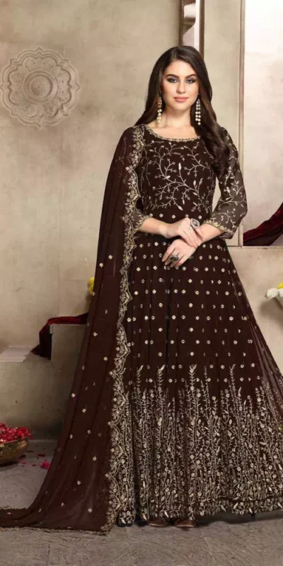  FC 94001 Brown Color Georgette Multi Thread Zari Stich Anarkali Suit Wedding, Party, Festive events, etc. Expected Delivery  4-6 Working Days @2399/- | Anarkali Suits, Bollywood Anarkali, Creative-Anarkali, Designer Anarkali, Embroidered Anarkali, Party Wear Anarkali