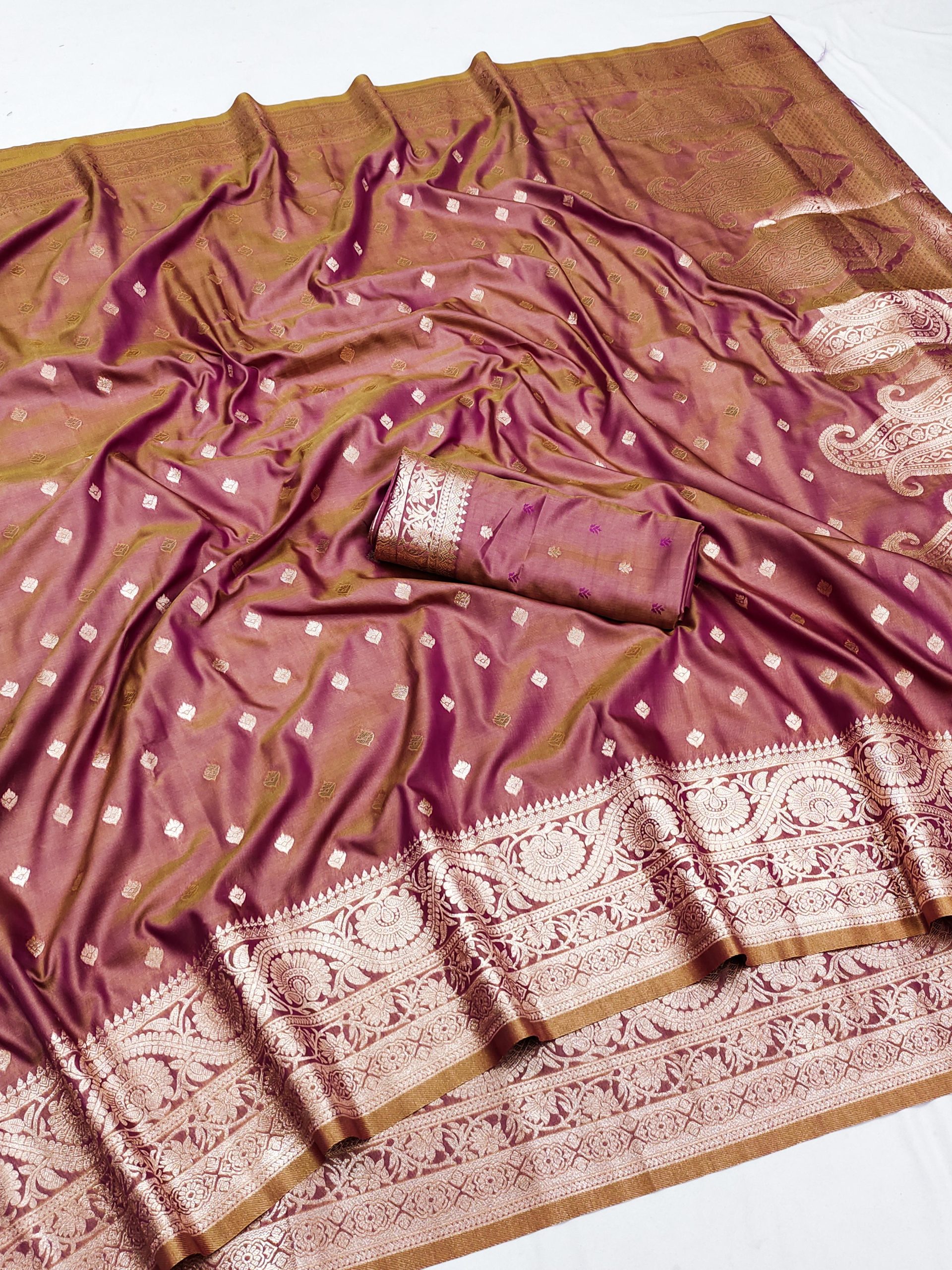 Brown Soft Banarasi Silk Zari Lace Work Saree
