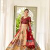 Cream Dola Silk Lace Work Kalamkari Print Lehenga Choli