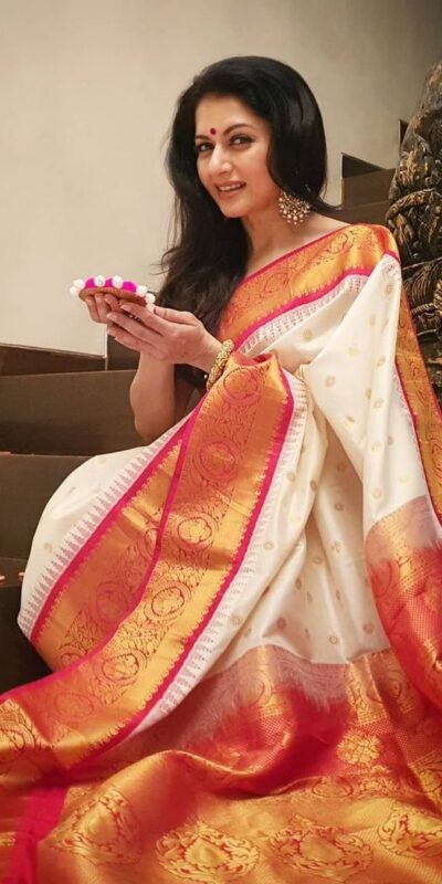 Cream Soft Silk Jacquard All Over Saree