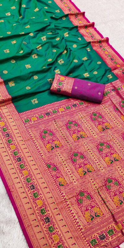 Firozi Banarasi Silk Zari Work Saree