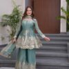Firozi Fendy Satin Silk Embroidery Mirror Work Gown