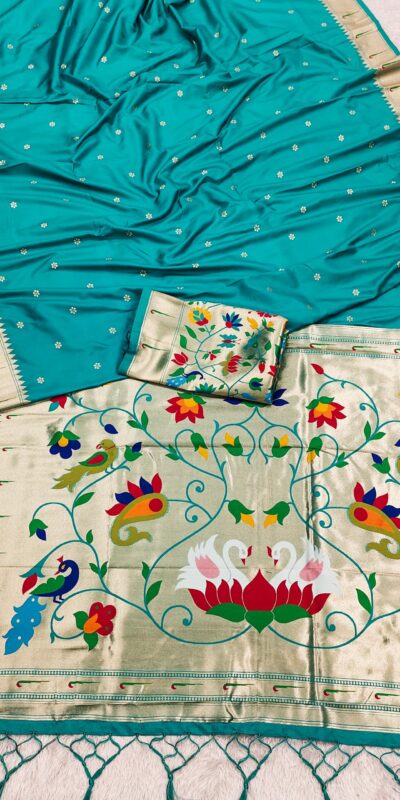 Firozi Silk Zari Lace Work Saree