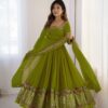 Green Georgette Multi Thread Work Gown