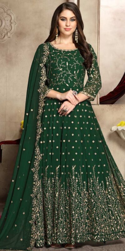 FC 94001 Green Color Georgette Multi Thread Zari Stich Anarkali Suit Wedding, Party, Festive events, etc. Expected Delivery 4-6 Working Days @2399/- | Anarkali Suits, Bollywood Anarkali, Creative-Anarkali, Designer Anarkali, Embroidered Anarkali, Party Wear Anarkali