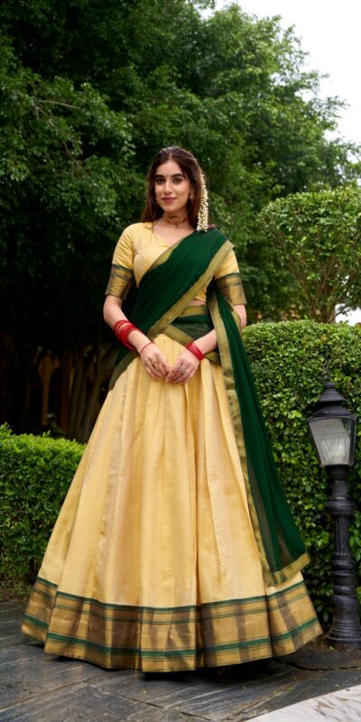Green Kanchipuram Zari Lace Work Lehenga Choli