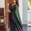 Green Lichi Silk Lace Work Border Saree