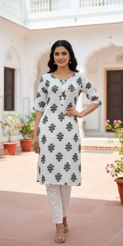 Green Rayon Print Kurti