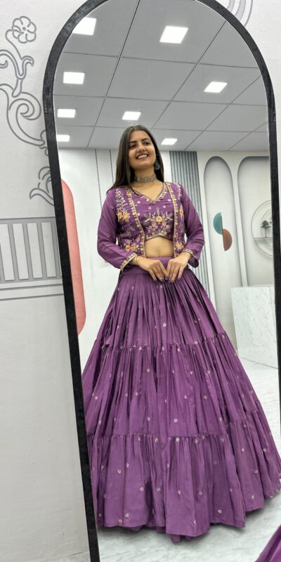 Lavender Chinon Thread Embroidery Lehenga Choli
