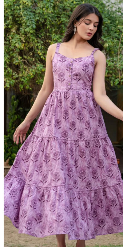 Lavender Cotton With Printed Gown