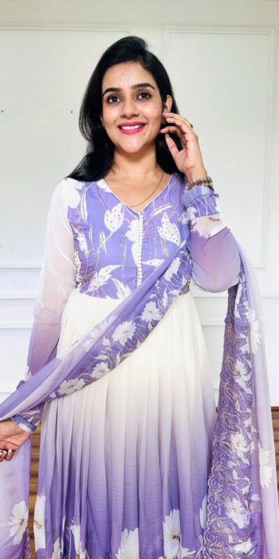 ZF 431 Lavender Faux Georgette Gown with Embroidery Work & Digital Print. Best Price ₹2049. Delivery 4-6 Working Days. Shop now. | Jump Suits, Salwar suit, Casual Suits, Creative suits, Designer Suits, Palazzo Suits, Party Wear Suits, Patiala Suits, Straight Suits