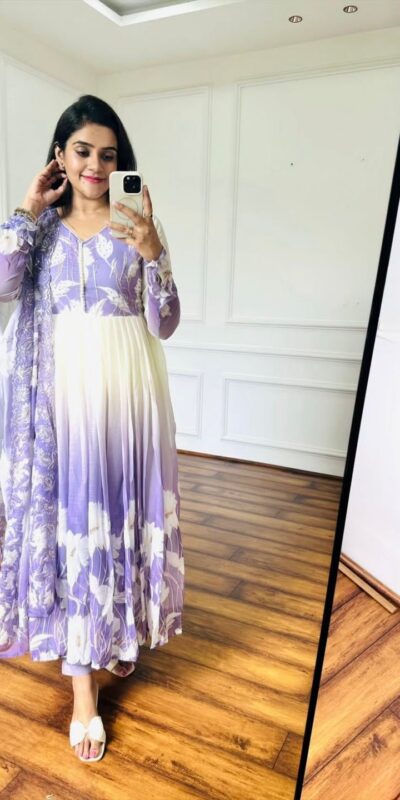 ZF 431 Lavender Faux Georgette Gown with Embroidery Work & Digital Print. Best Price ₹2049. Delivery 4-6 Working Days. Shop now. | Jump Suits, Salwar suit, Casual Suits, Creative suits, Designer Suits, Palazzo Suits, Party Wear Suits, Patiala Suits, Straight Suits