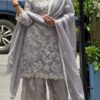 Lavender Faux Georgette Embroidery Lace Work Salwar Suit