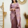 Lavender Soft Lichi Silk Rich Pallu Work Border Saree