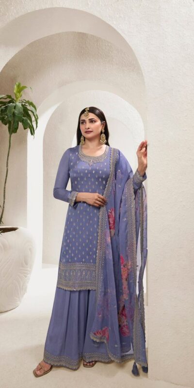 Lavender Viscose Chinon Embroidery Work Salwar Suit