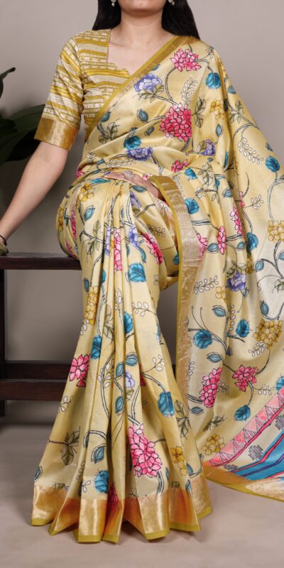 Lemon Tasar Silk With Viscose Border Saree