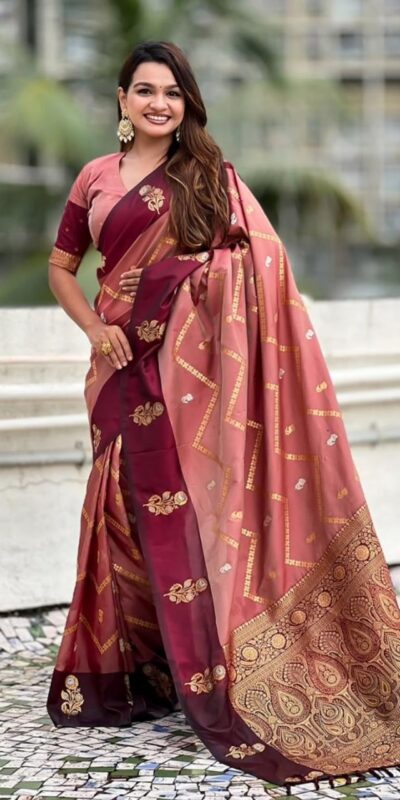 Maroon Banarasi Silk Weaving Zari Work Saree
