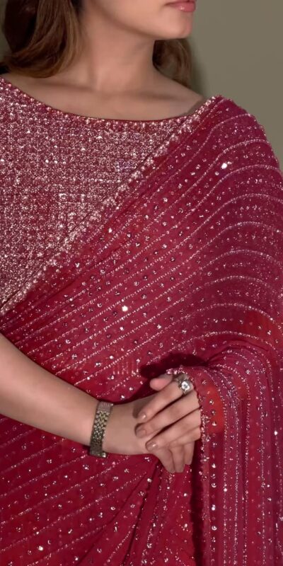YNF 3452 Maroon -DF 3452 Color Georgette Sequins Multy Embroidery Work Saree Casual, Wedding, Festive, Events . Expected Delivery  4-6 Working Days @1799/- only                                                                                | Sarees, Bollywood Sarees, Creative Sarees, Designer Sarees, Embroidered Sarees, Ethnic Saree, Modern Digital sarees, Party Wear Sarees