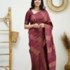 Maroon Soft Lichi Silk Rich Pallu Work Border Saree